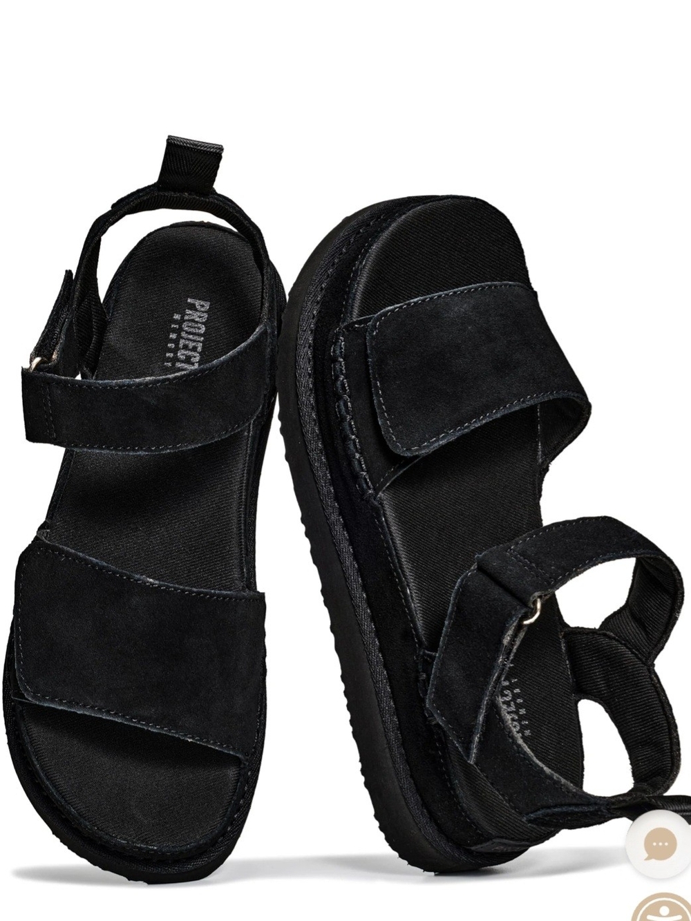Project Coud Black Suede Platform Sandals, NWT